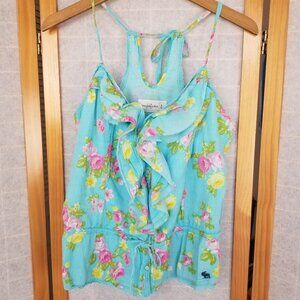 Abercrombie & Fitch Floral Ruffle Cami Top Size Medium Strappy Peplum Turquoise